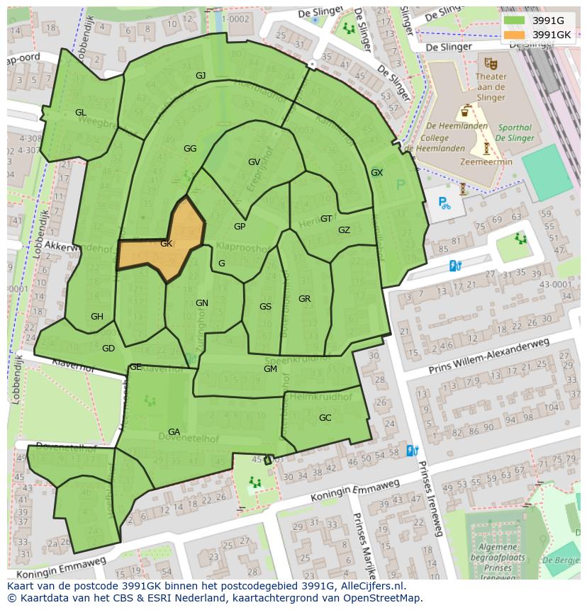 Afbeelding van het postcodegebied 3991 GK op de kaart.