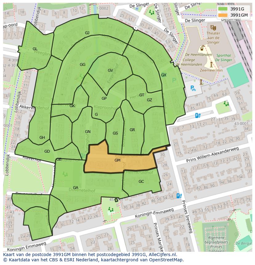 Afbeelding van het postcodegebied 3991 GM op de kaart.