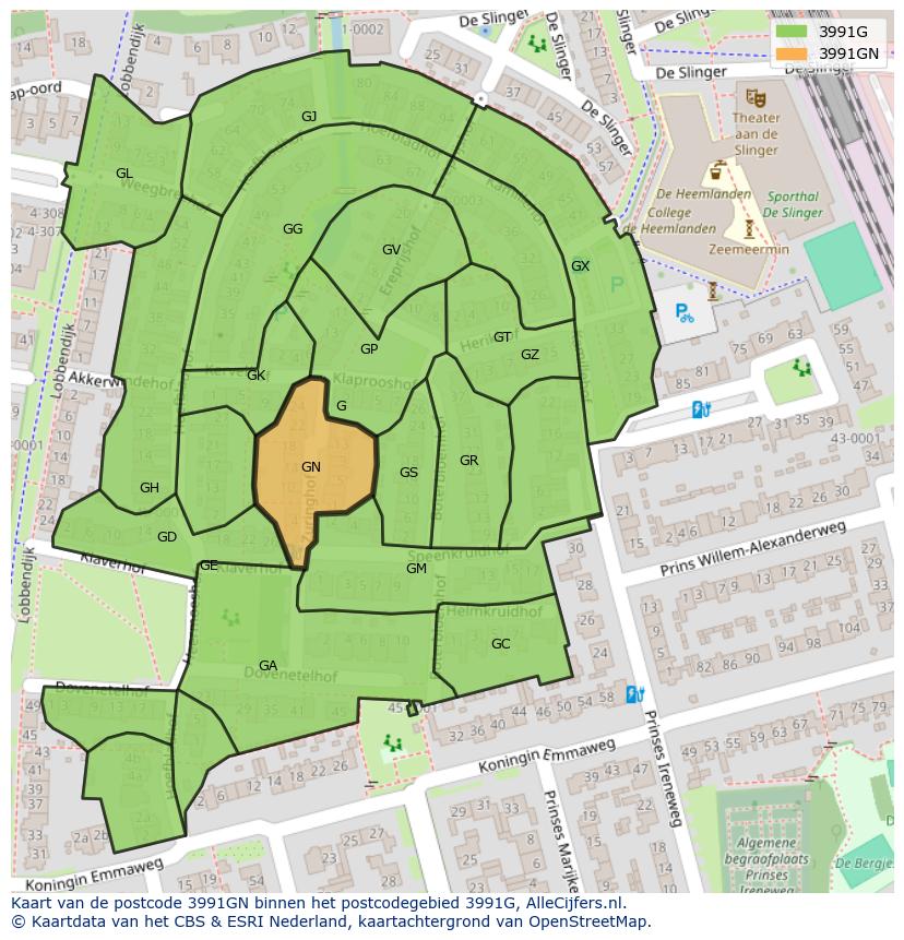 Afbeelding van het postcodegebied 3991 GN op de kaart.