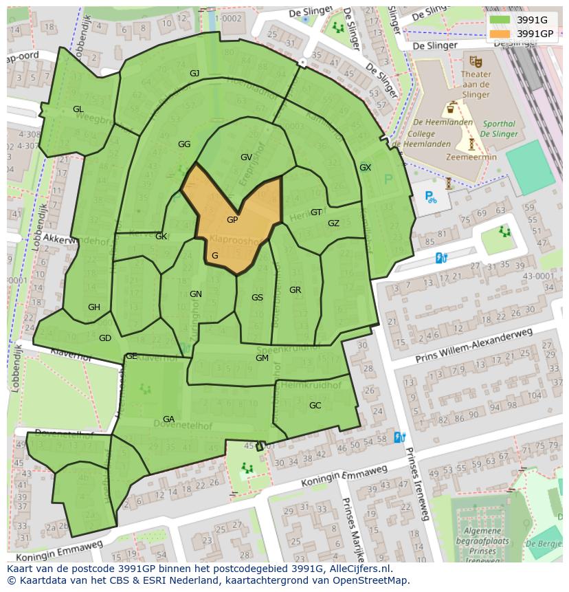 Afbeelding van het postcodegebied 3991 GP op de kaart.