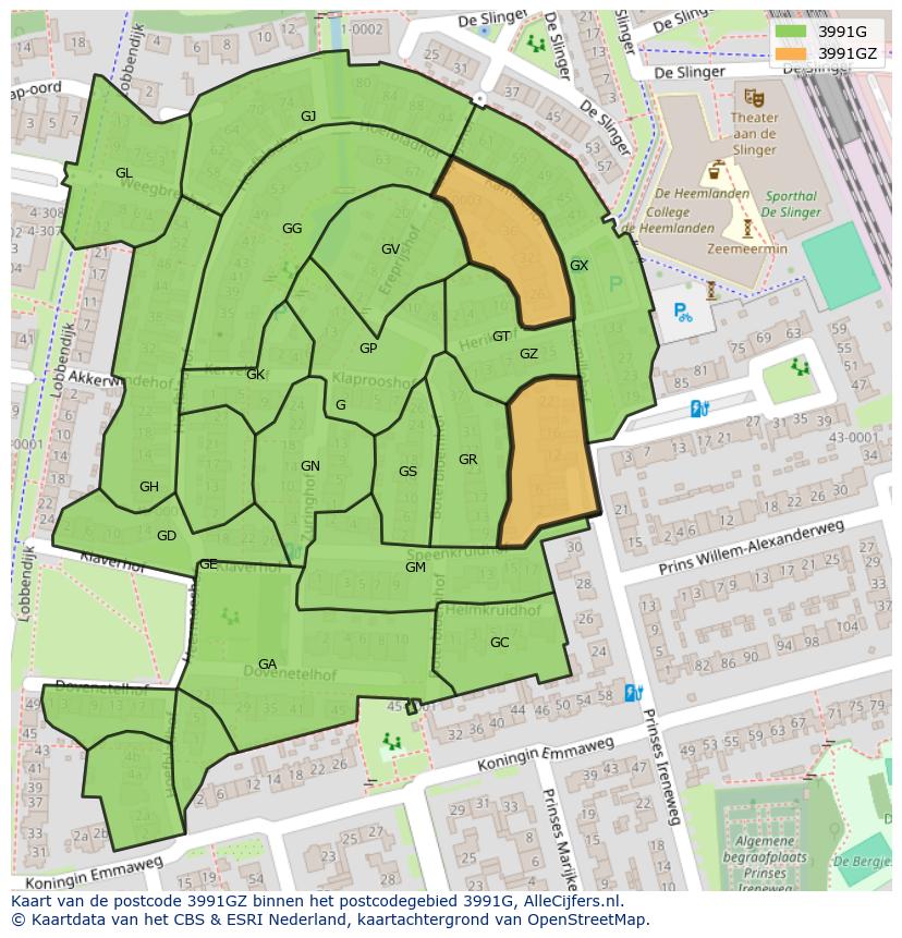 Afbeelding van het postcodegebied 3991 GZ op de kaart.