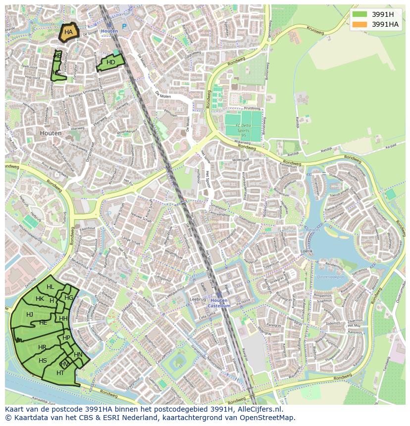 Afbeelding van het postcodegebied 3991 HA op de kaart.