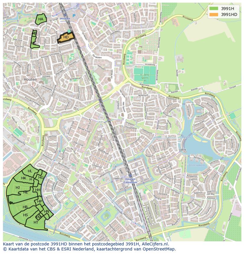 Afbeelding van het postcodegebied 3991 HD op de kaart.
