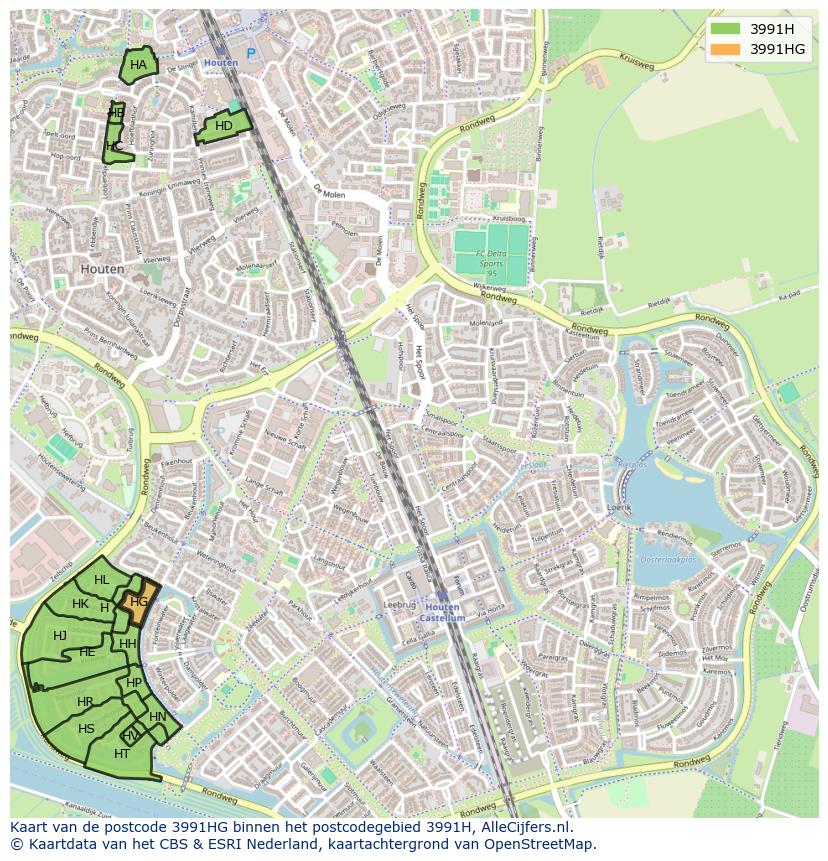 Afbeelding van het postcodegebied 3991 HG op de kaart.