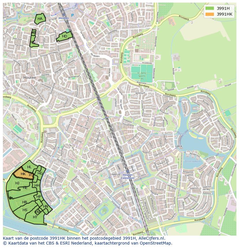 Afbeelding van het postcodegebied 3991 HK op de kaart.