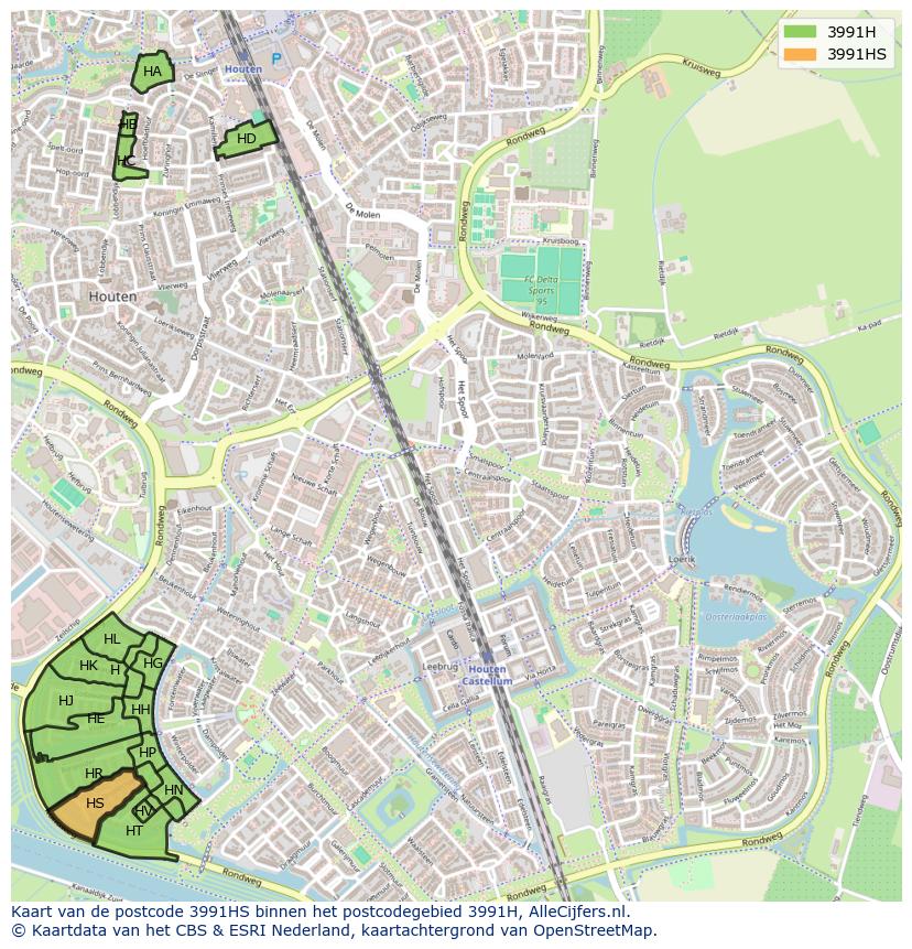 Afbeelding van het postcodegebied 3991 HS op de kaart.