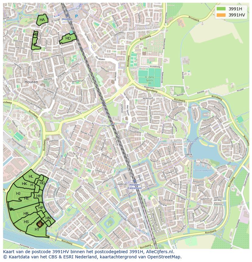 Afbeelding van het postcodegebied 3991 HV op de kaart.