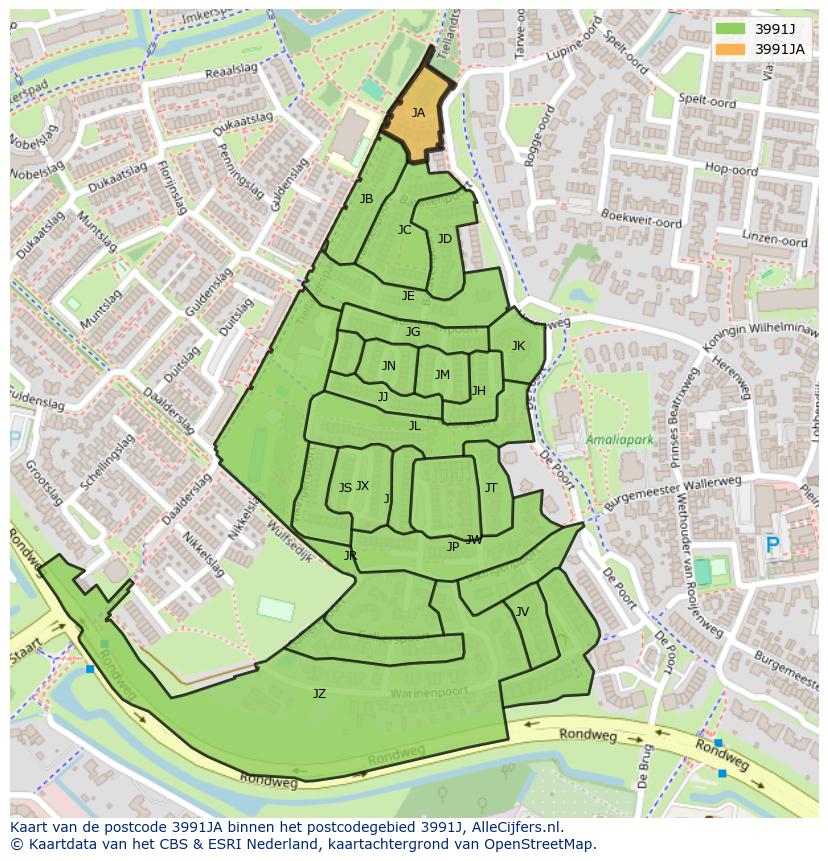 Afbeelding van het postcodegebied 3991 JA op de kaart.