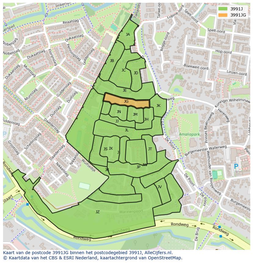 Afbeelding van het postcodegebied 3991 JG op de kaart.