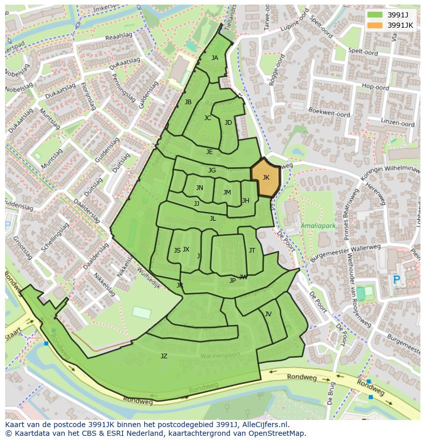 Afbeelding van het postcodegebied 3991 JK op de kaart.