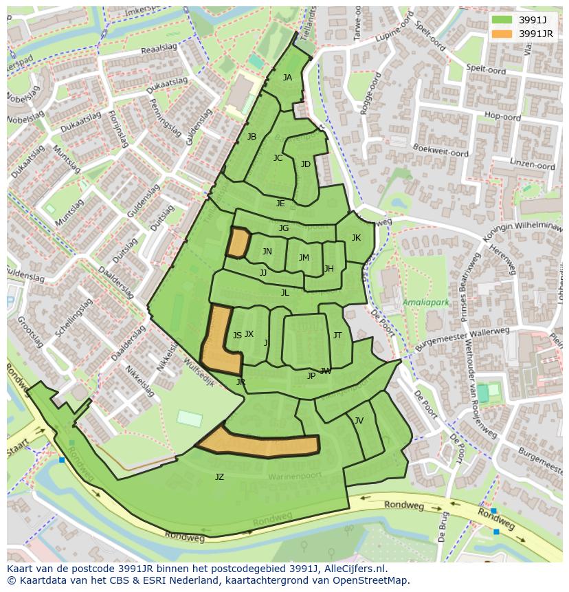 Afbeelding van het postcodegebied 3991 JR op de kaart.