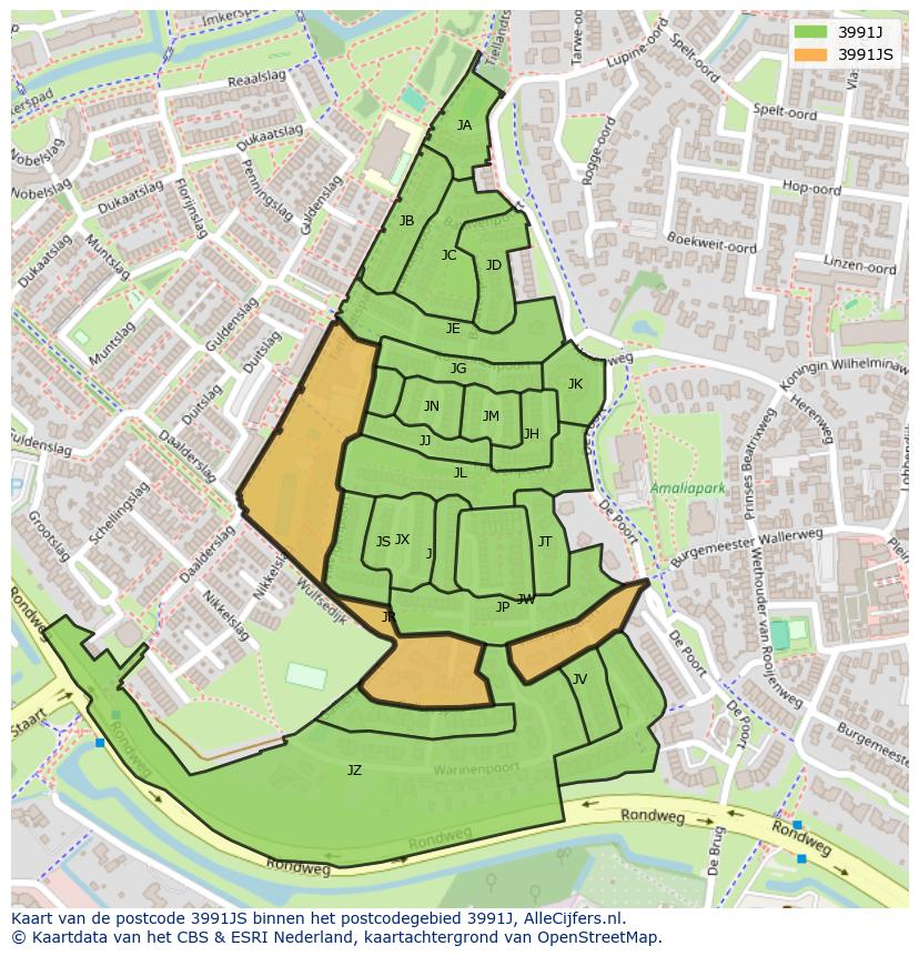 Afbeelding van het postcodegebied 3991 JS op de kaart.