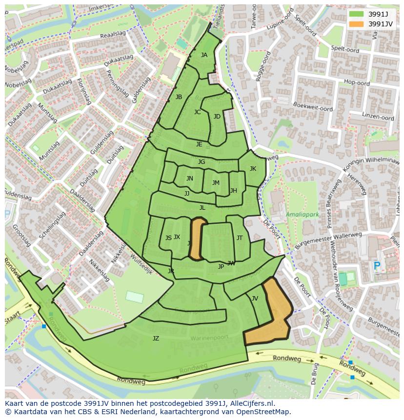 Afbeelding van het postcodegebied 3991 JV op de kaart.