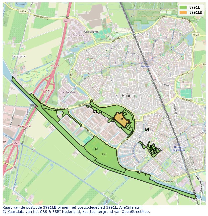 Afbeelding van het postcodegebied 3991 LB op de kaart.