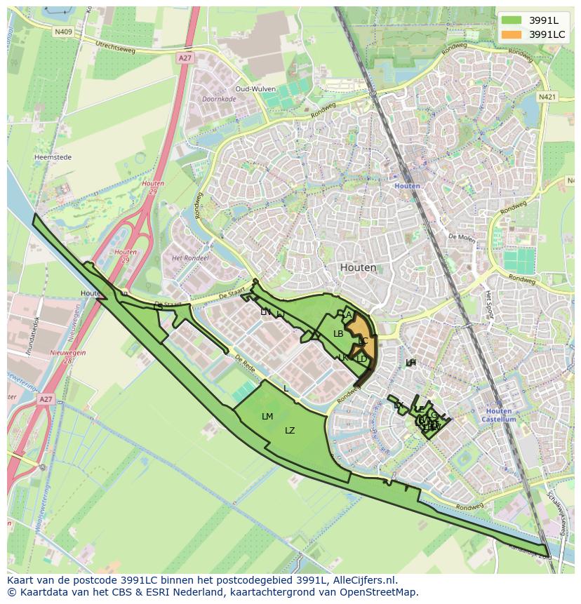 Afbeelding van het postcodegebied 3991 LC op de kaart.