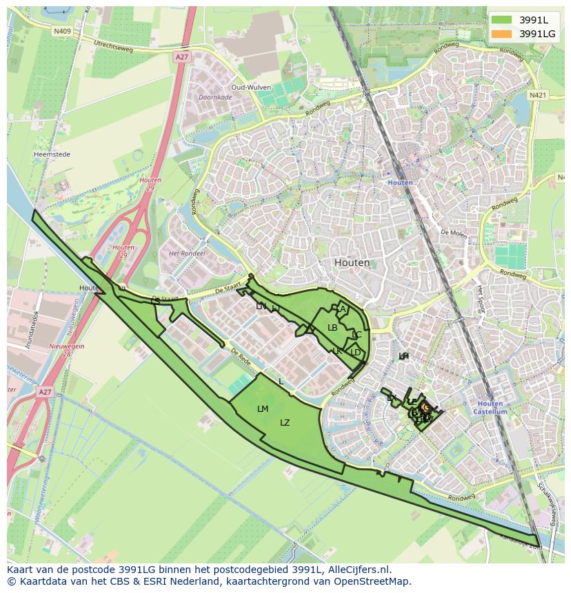 Afbeelding van het postcodegebied 3991 LG op de kaart.