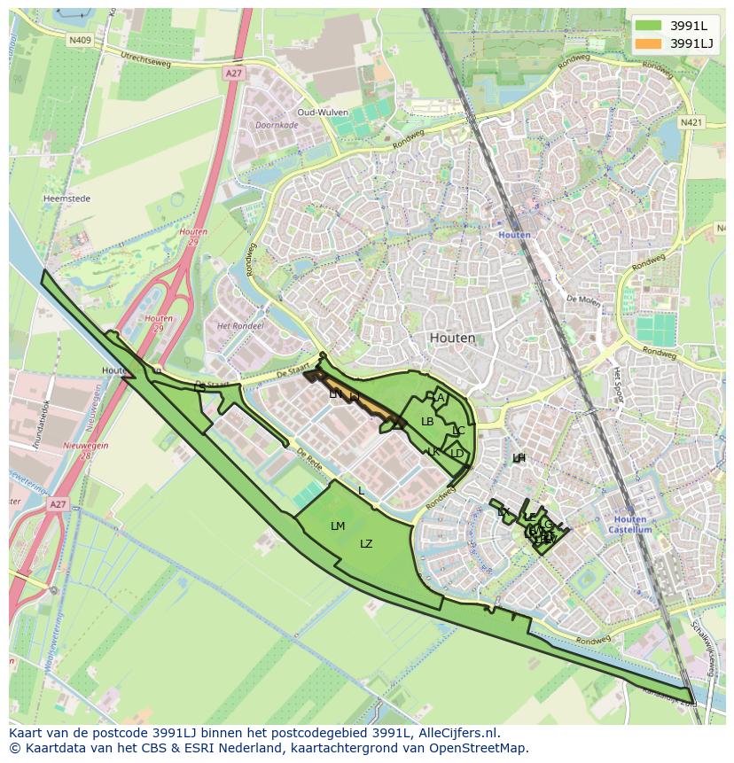 Afbeelding van het postcodegebied 3991 LJ op de kaart.