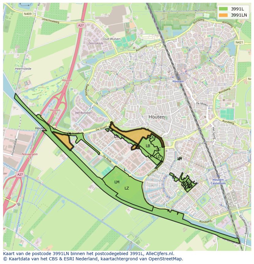 Afbeelding van het postcodegebied 3991 LN op de kaart.