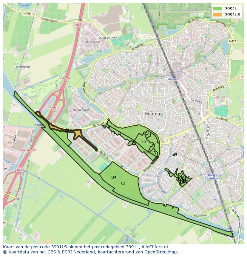 Afbeelding van het postcodegebied 3991 LS op de kaart.