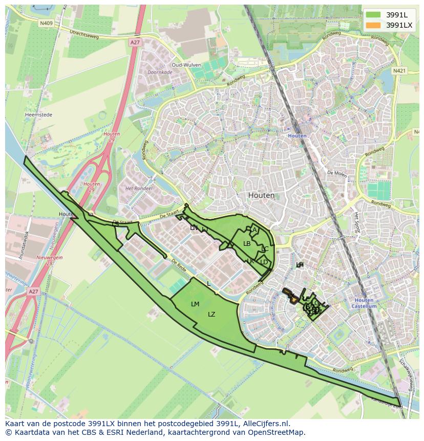 Afbeelding van het postcodegebied 3991 LX op de kaart.