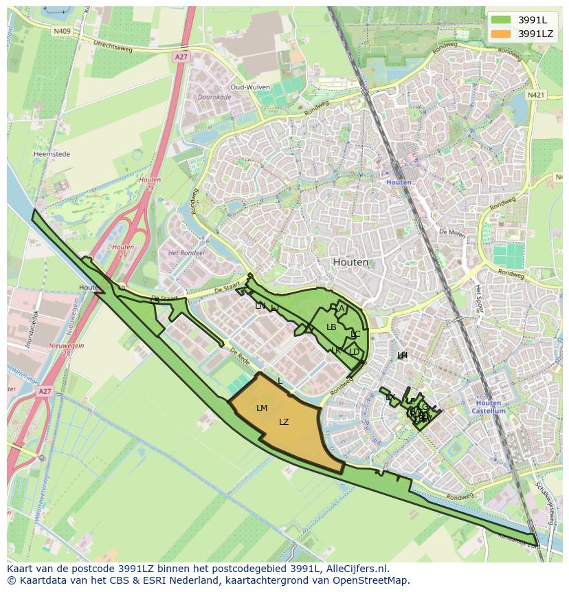 Afbeelding van het postcodegebied 3991 LZ op de kaart.