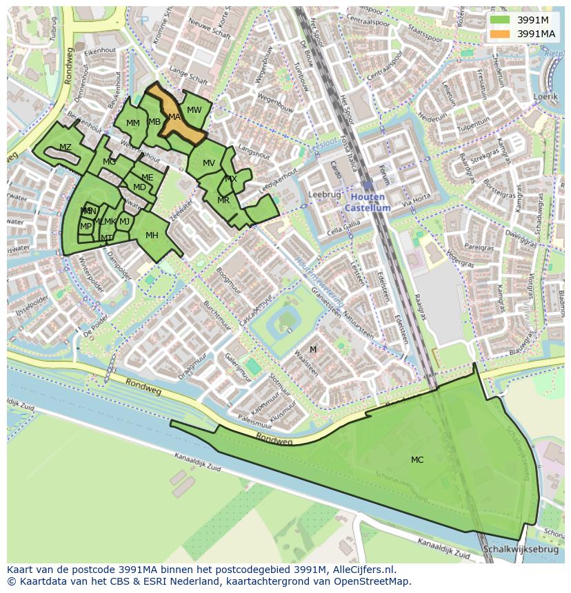 Afbeelding van het postcodegebied 3991 MA op de kaart.