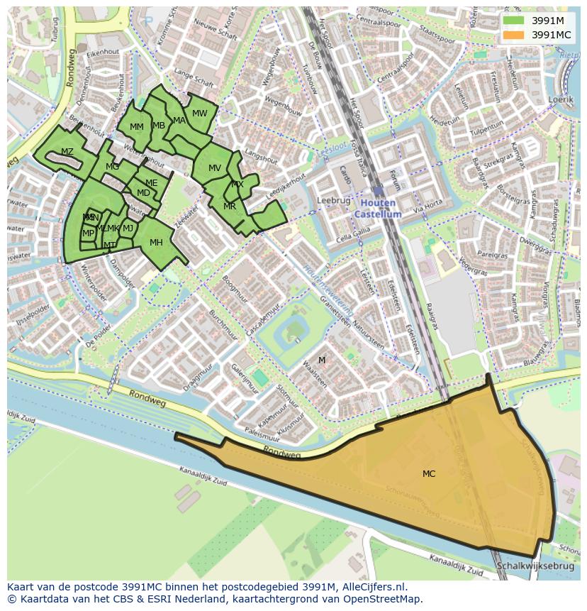 Afbeelding van het postcodegebied 3991 MC op de kaart.