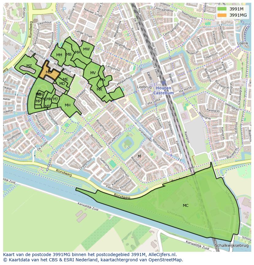 Afbeelding van het postcodegebied 3991 MG op de kaart.