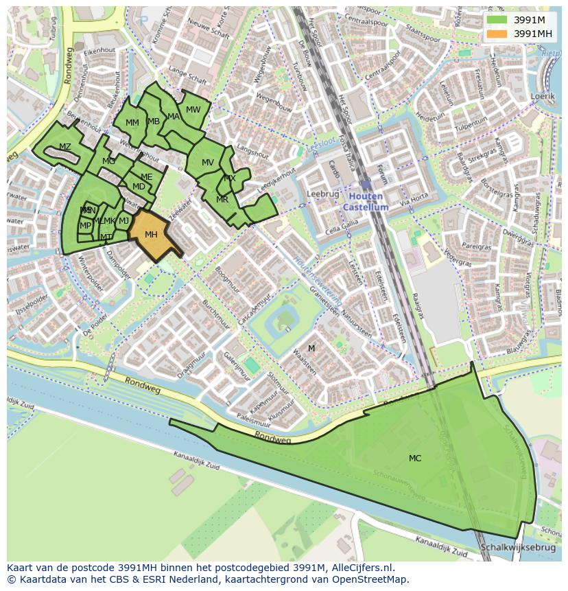 Afbeelding van het postcodegebied 3991 MH op de kaart.