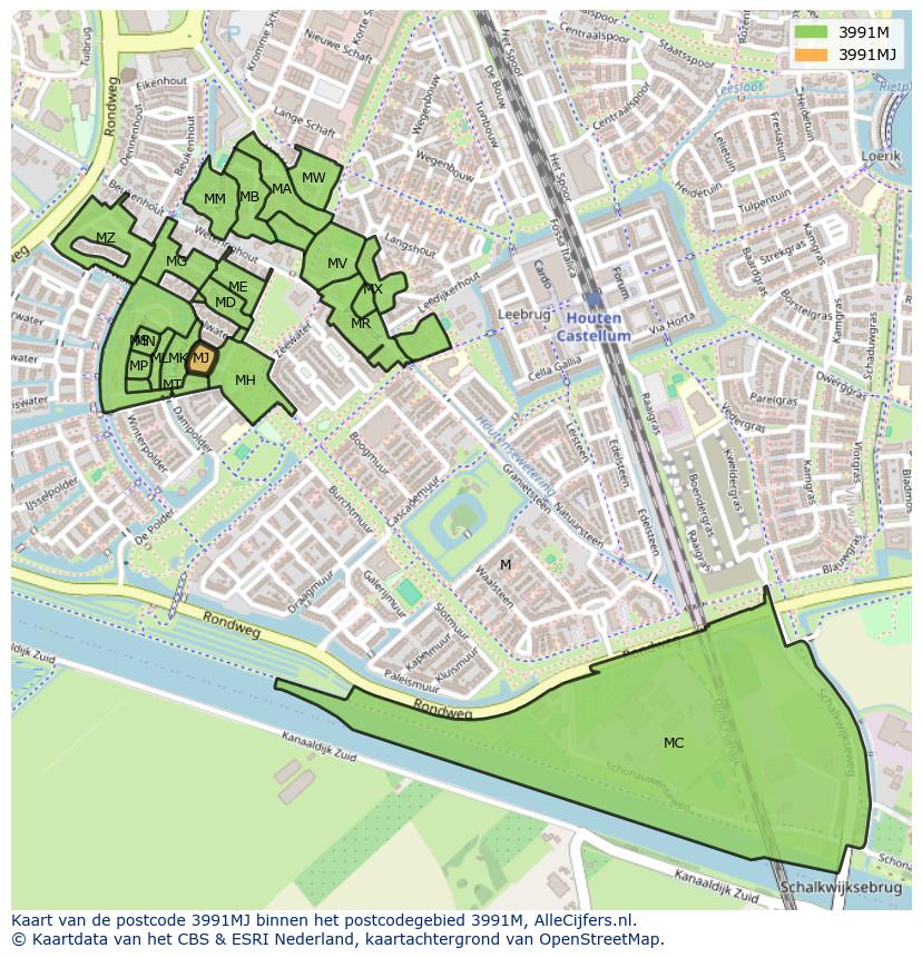 Afbeelding van het postcodegebied 3991 MJ op de kaart.