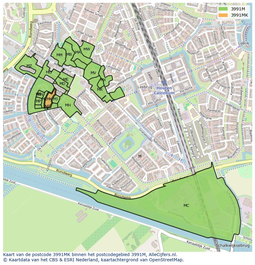 Afbeelding van het postcodegebied 3991 MK op de kaart.