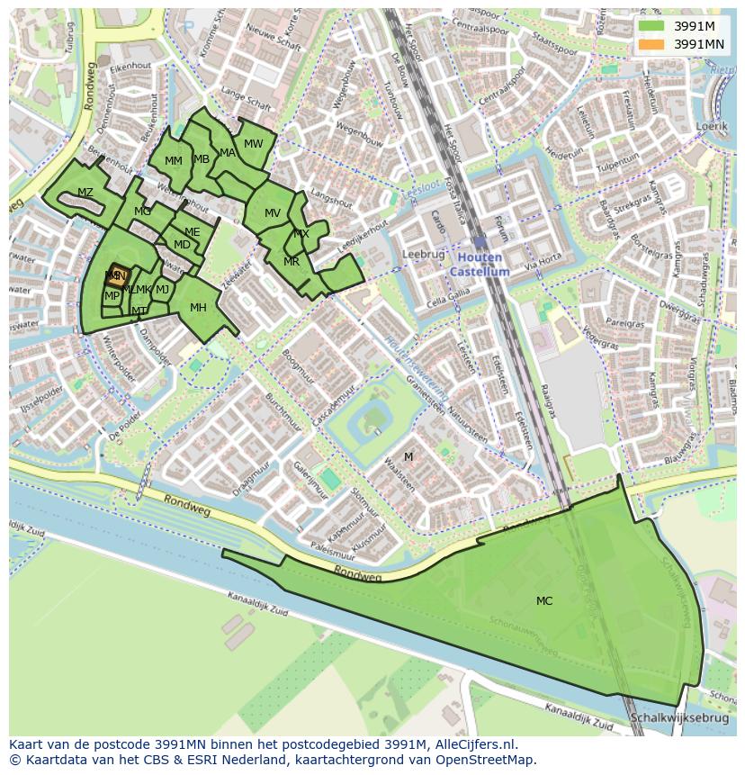 Afbeelding van het postcodegebied 3991 MN op de kaart.