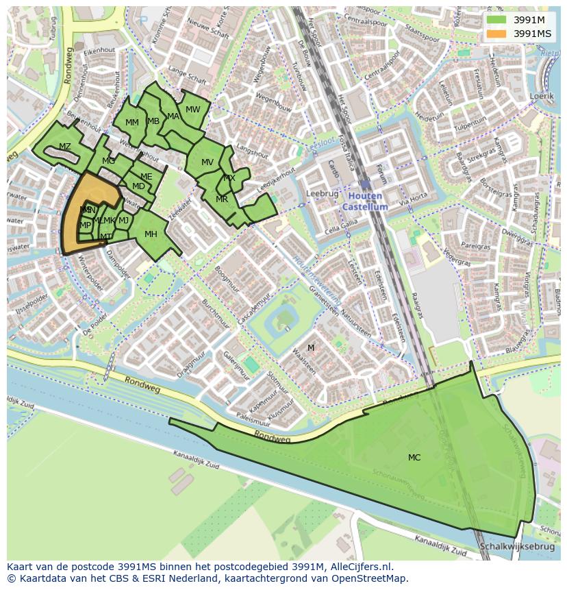 Afbeelding van het postcodegebied 3991 MS op de kaart.