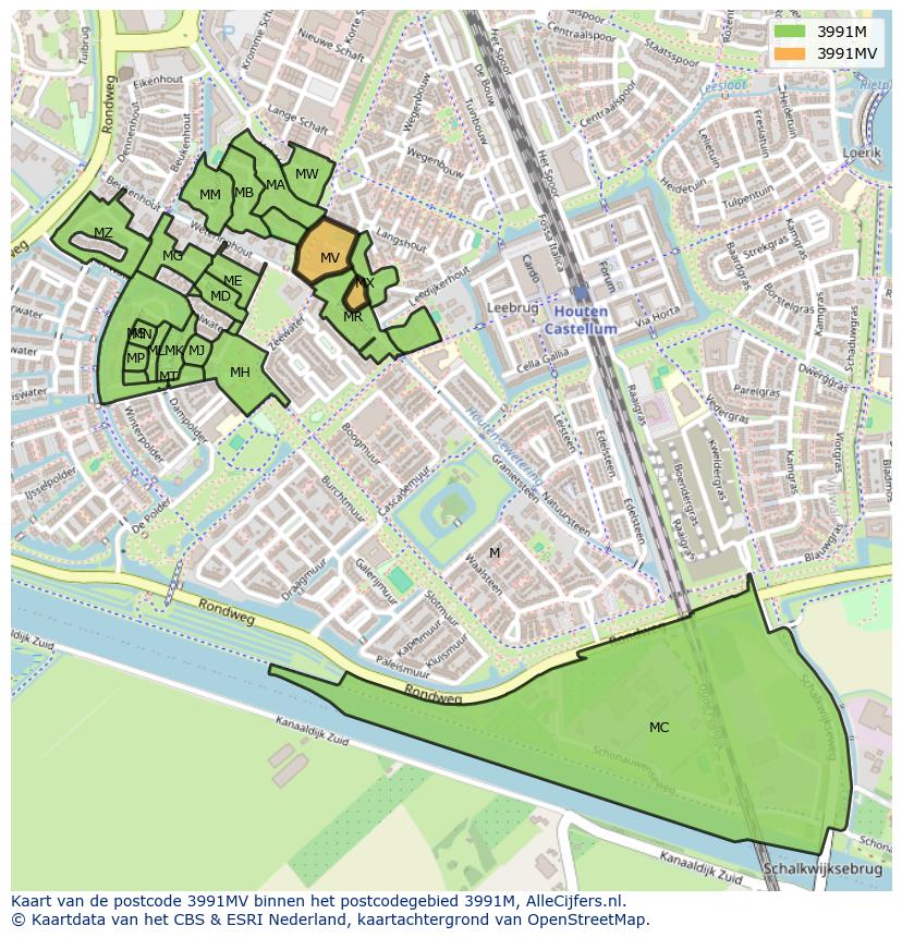 Afbeelding van het postcodegebied 3991 MV op de kaart.