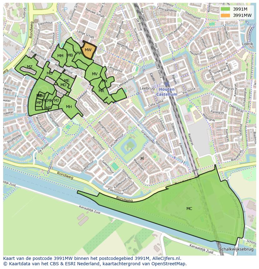 Afbeelding van het postcodegebied 3991 MW op de kaart.