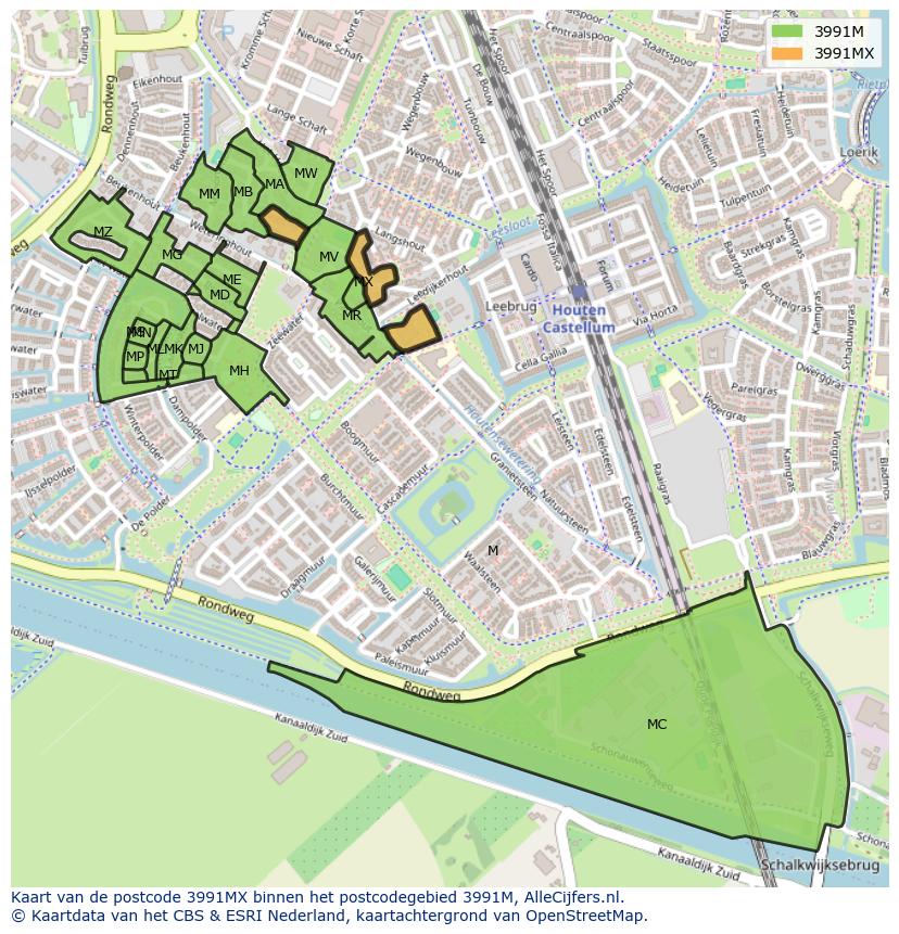 Afbeelding van het postcodegebied 3991 MX op de kaart.
