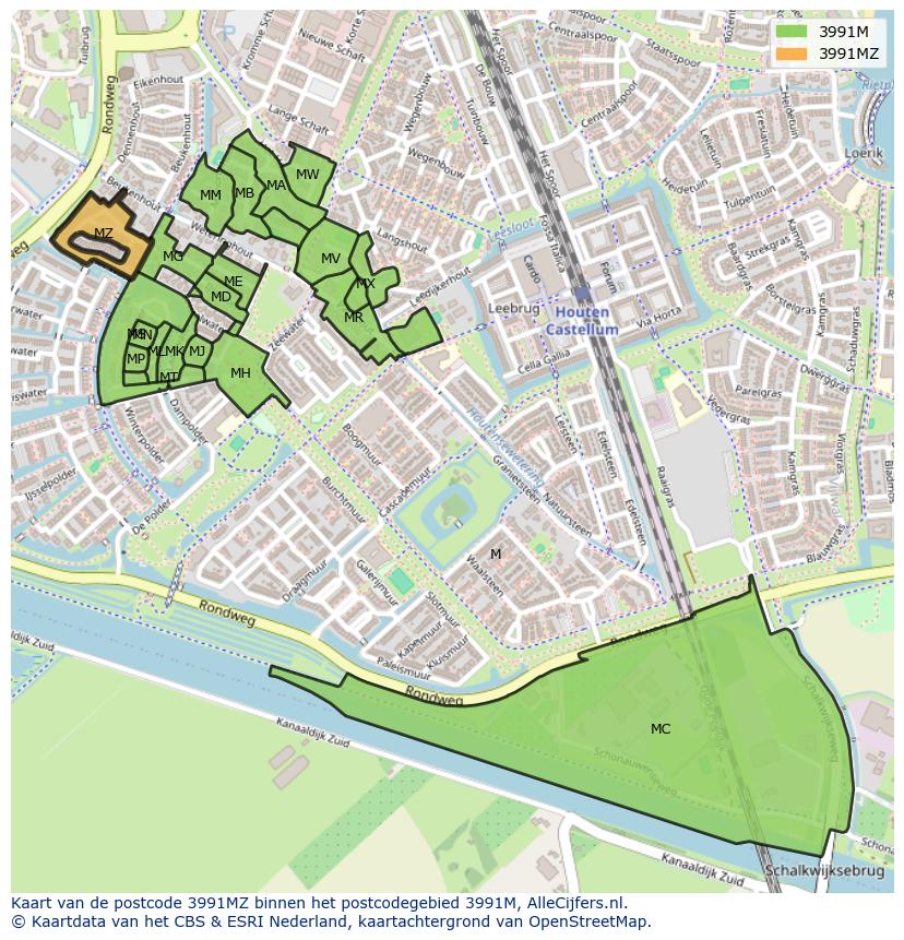Afbeelding van het postcodegebied 3991 MZ op de kaart.