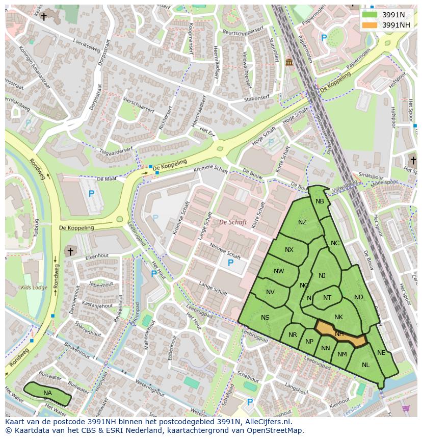 Afbeelding van het postcodegebied 3991 NH op de kaart.