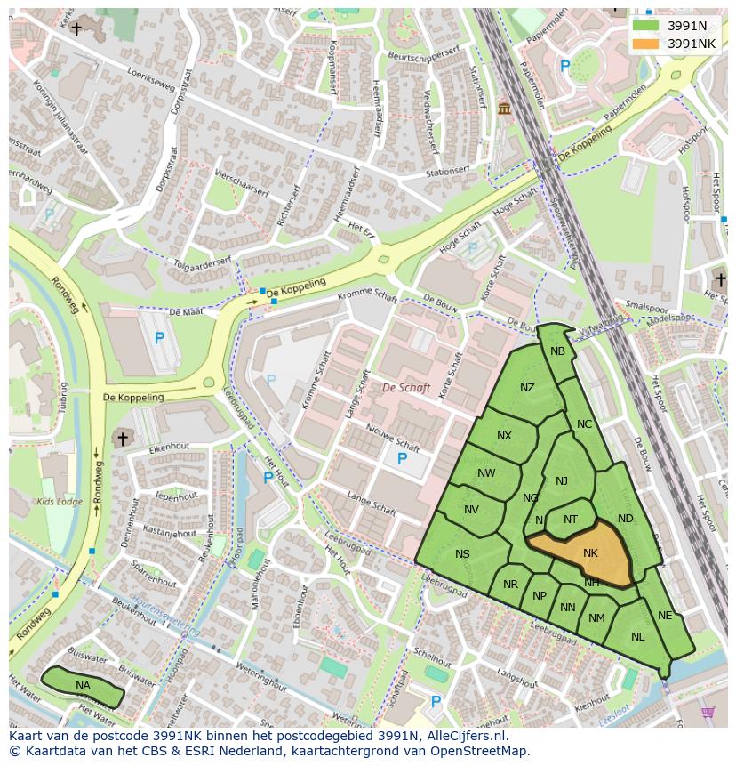 Afbeelding van het postcodegebied 3991 NK op de kaart.