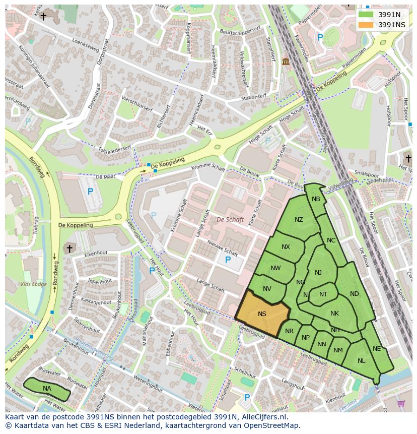Afbeelding van het postcodegebied 3991 NS op de kaart.