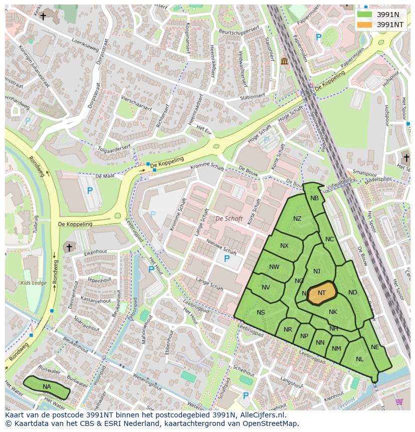 Afbeelding van het postcodegebied 3991 NT op de kaart.