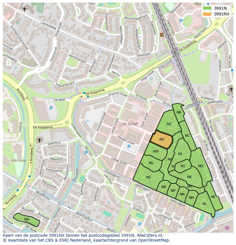 Afbeelding van het postcodegebied 3991 NX op de kaart.