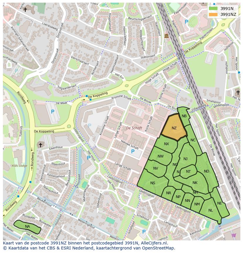 Afbeelding van het postcodegebied 3991 NZ op de kaart.