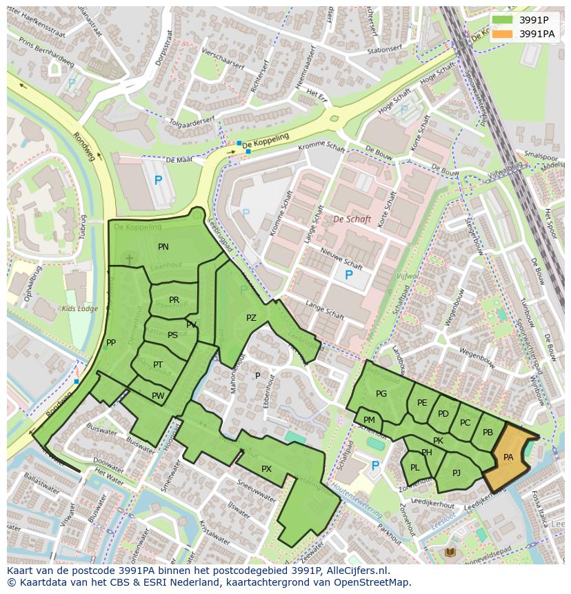Afbeelding van het postcodegebied 3991 PA op de kaart.