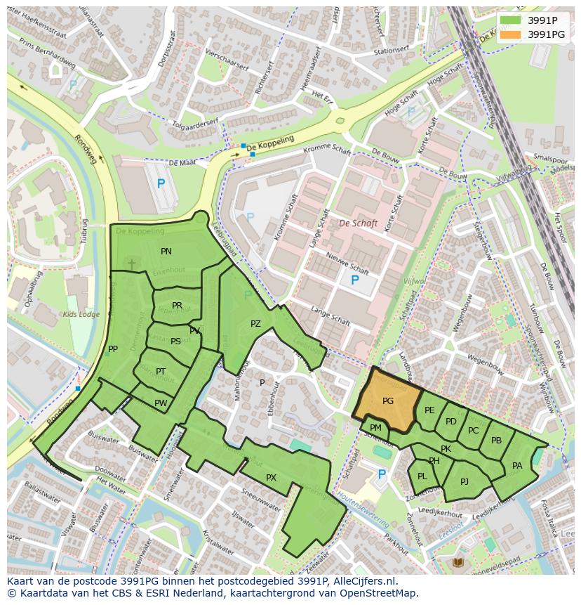 Afbeelding van het postcodegebied 3991 PG op de kaart.