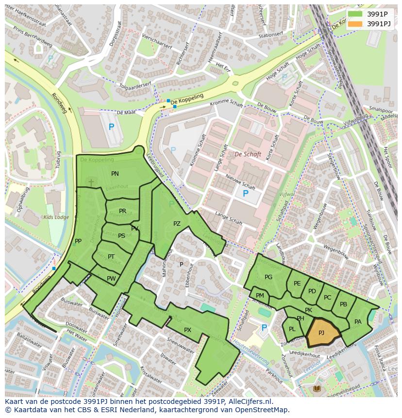 Afbeelding van het postcodegebied 3991 PJ op de kaart.