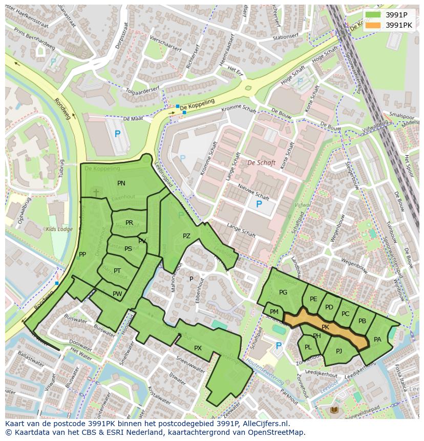 Afbeelding van het postcodegebied 3991 PK op de kaart.