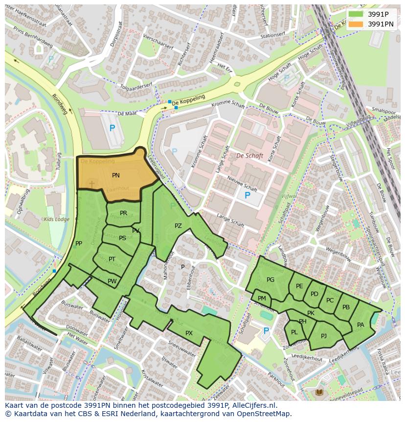 Afbeelding van het postcodegebied 3991 PN op de kaart.