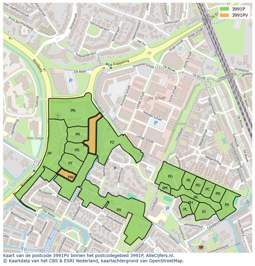 Afbeelding van het postcodegebied 3991 PV op de kaart.