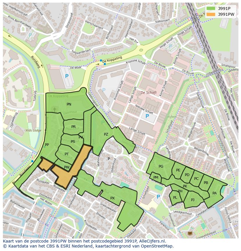 Afbeelding van het postcodegebied 3991 PW op de kaart.